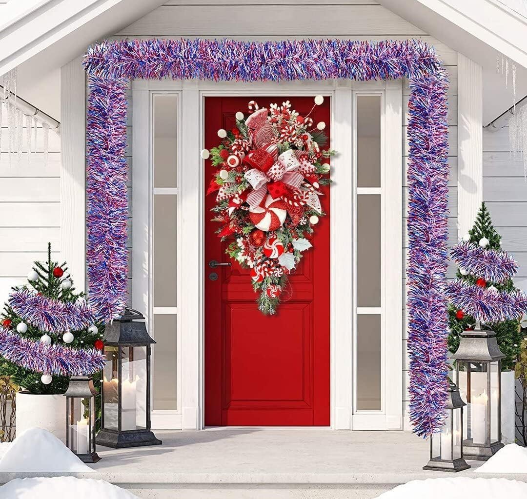Couronne De Noël Artificielle En Forme De Goutte D'eau 80 Cm - Aiguilles De Pin, Résistante, Pour Porte, Mur, Fenêtre - Déco Hiver Et Fêtes