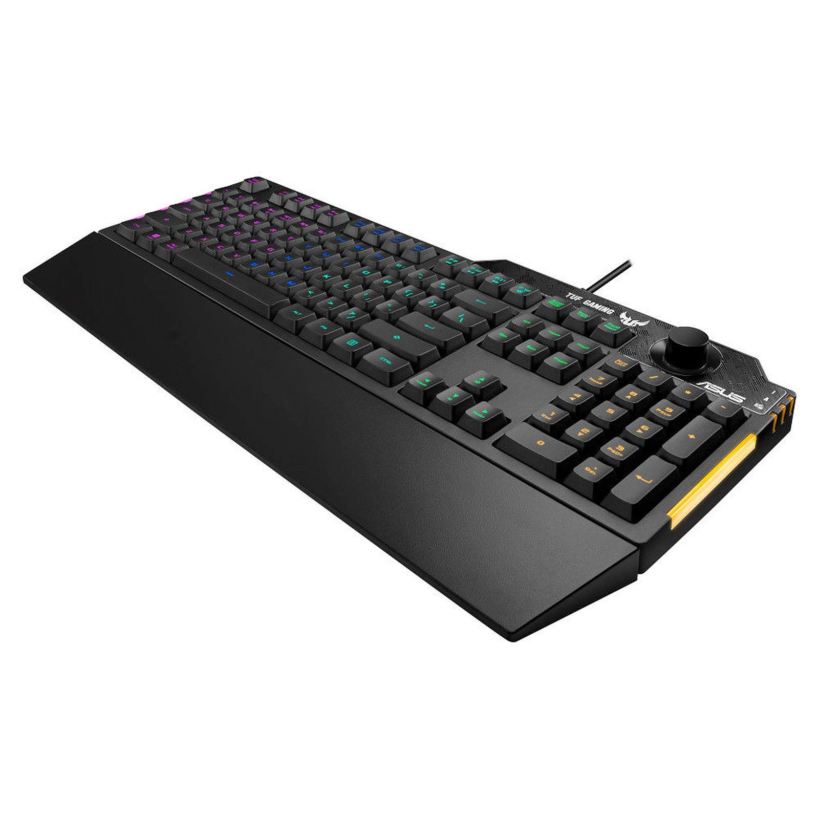ASUS TUF Gaming K1 – Clavier Gaming AZERTY RGB avec Bouton de contrôle du Volume, revêtement antiéclaboussures, Barres latérales et Armoury Crate