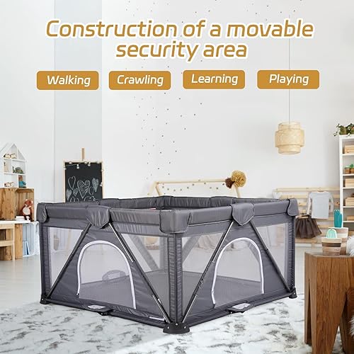 Miniatura 3 de Corralito plegable para bebés, corralito de juego extra grande para bebés y niños pequeños, patio de juegos portátil de seguridad para niños en