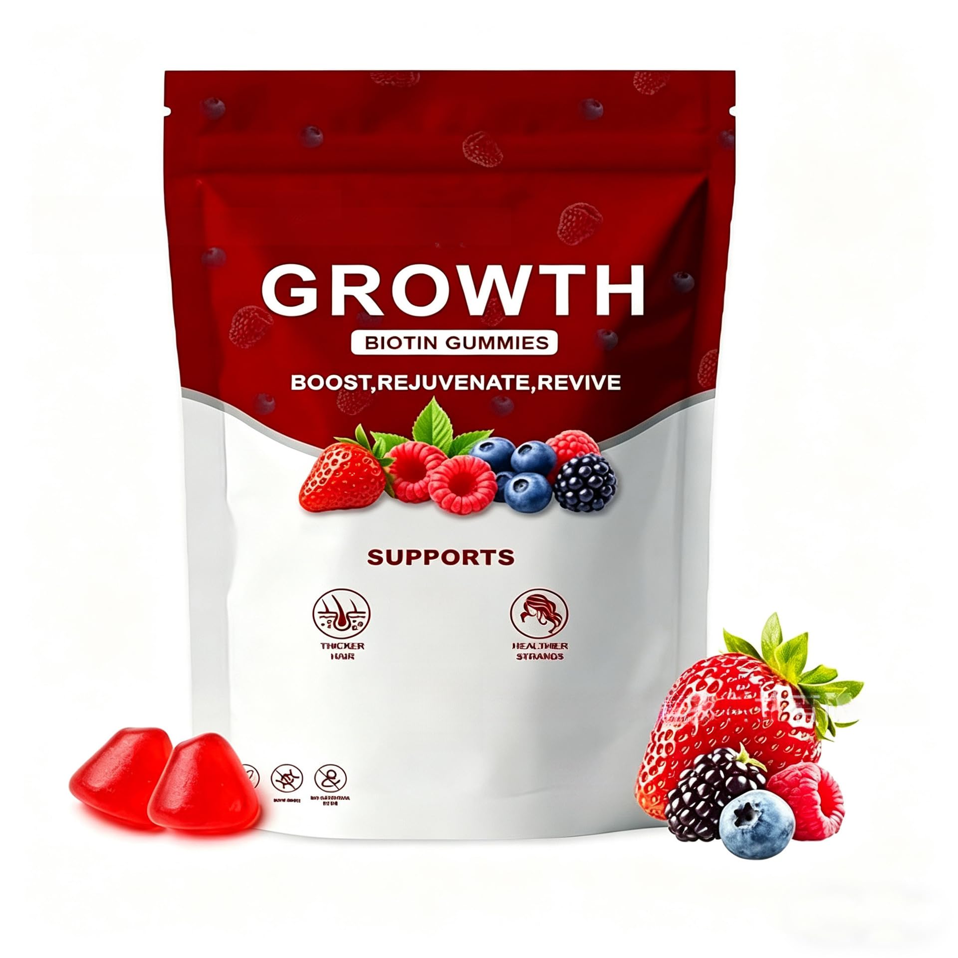 Gummies per Crescita Capelli con Biotina, Collagene & Estratti Vegetali | Supportano la Forza dei Capelli, la Salute della Pelle & delle Unghie, Senza OGM