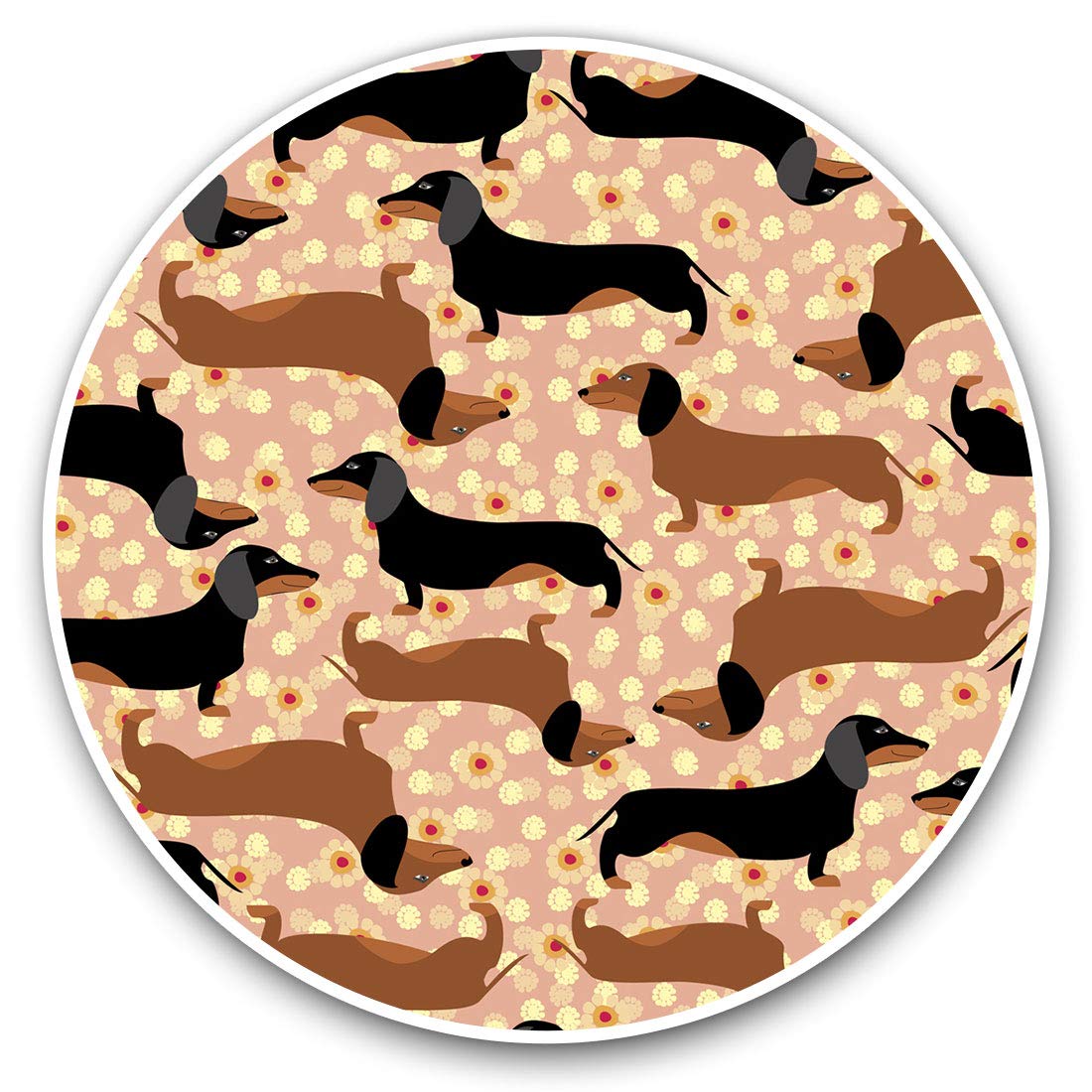 Destination Vinyl Ltd Sausage Dog Flowery Pattern 16334 Vinyl Stickers (Set Of 2) 10Cm - Sausage Dog Flowery Pattern Decals For Laptops,Tablets,Luggage,Scrap Booking,Fridges, 16334
