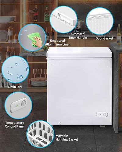 Miniatura 4 de Muhub Congelador profundo de 10.0 pies cúbicos, congelador de pecho con temperatura ajustable de 7 niveles, congelador compacto con cesta colgante