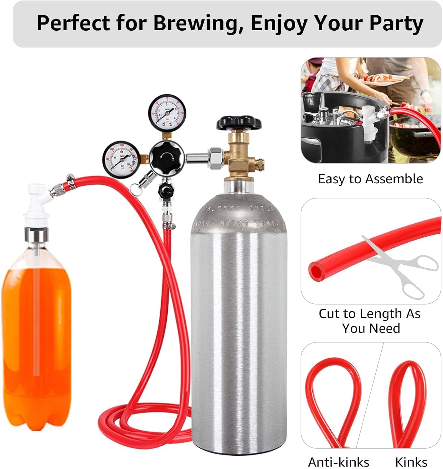 5FT Beer Line 5FT Gas Line and Single Output Keg Co2 Regulator