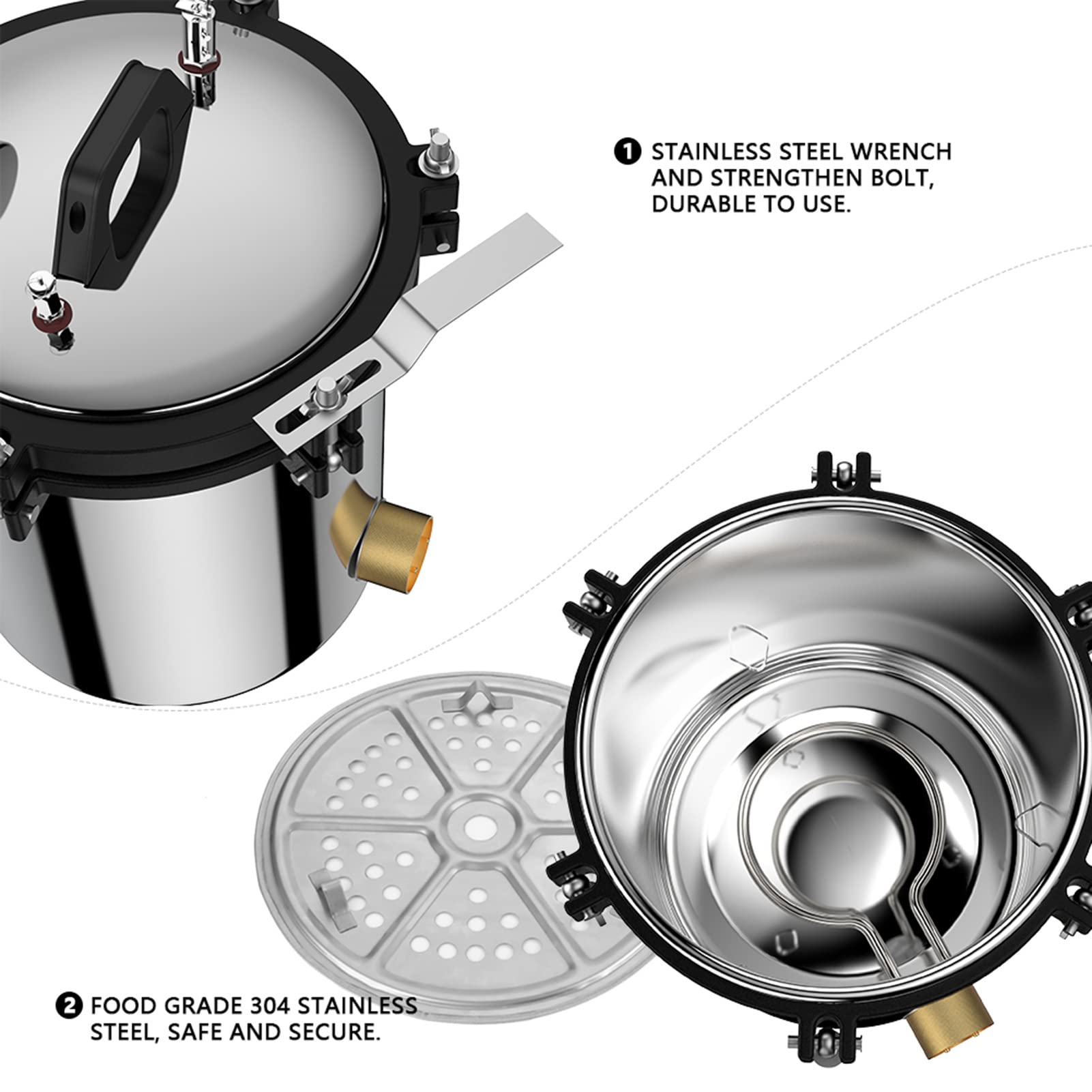 Autoclave de acero inoxidable, apagado automático, 18 L, autoclave de vapor para recipiente de vidrio