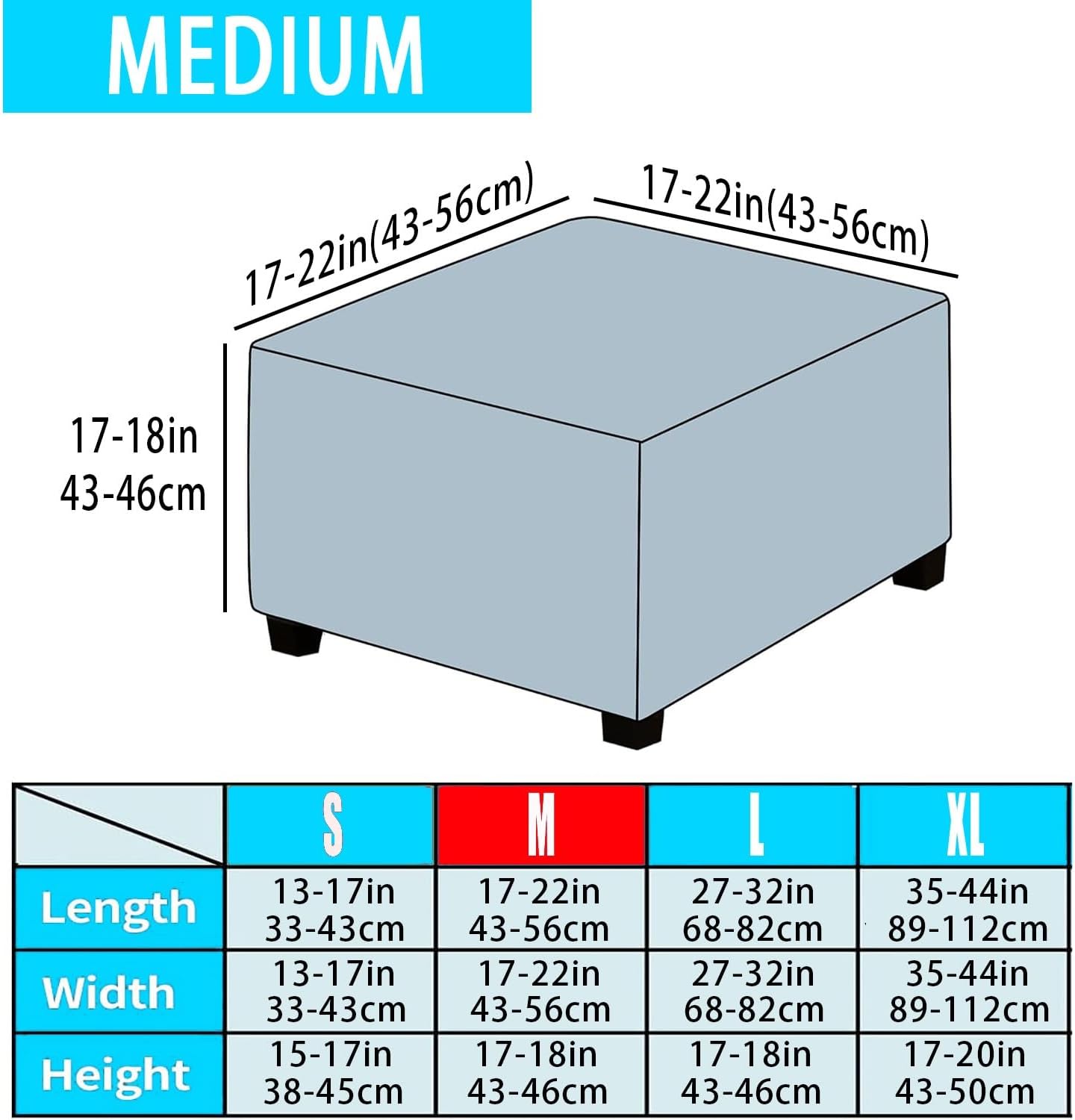 Square Ottoman Seat Cover 36 x 36, 42 x 42, 24 x 24, 20 x 20, 34 x 34, 40 x 40, 18 x 18, 37 x 37, 1 or 2 Piece Velvet Footstool Slipcover with Elastic Bottom, Furniture Protector for Sofastool