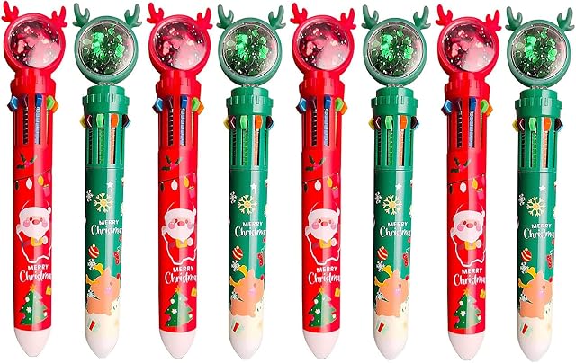 Eyourlife 8Pack 10-in-1 Retractable Ballpoint Pens, Sequin Colorful Hand Account Pen Christmas Themed Ballpoint Pen for School Office Supplies Students