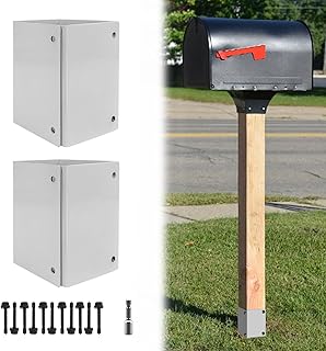 Post Base Protectors,Heavy Duty Steel Adjustable (Range 3.3-6 in) Protects for 4 x 4 or 6 x 6 Lumber,Idear for Decks,Wood Fences,Porchs,Mailbox from Lawnmower & Rain Damage (2Pack,White)…