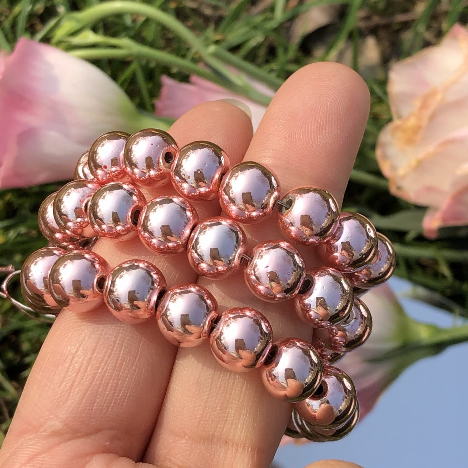 LYVQZPWLRpiedras preciosas de piedra natural, Cuentas de piedra natural de hematita rosa brillante, lisas, redondas, sueltas, for hacer joyas, accesorios de pulsera, 4/6/8/10 mm, Z923(4mm 9095pcs)