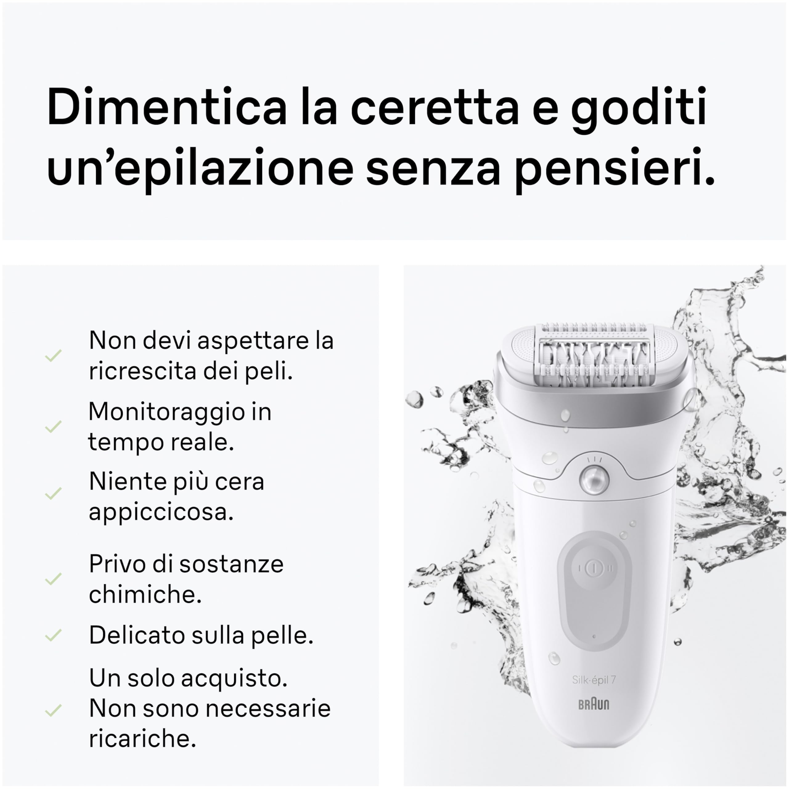 Braun Silk Epil 7 Epilatore Elettrico Donna Con Testina Ampia Per Facile Rimozione Peli, Rasoio Elettrico Donna, Wet&Dry, Pelle Liscia A Lungo, Con Testina Radente, Cappuccio Regolatore,7-030,Argento