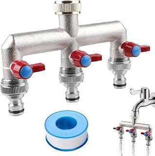 Distribuidor de agua de grifo de 3 vías: distribuidor de agua para jardín de latón para 3 adaptadores de manguera de jardín, 3 distribuidores de 3/4 pulgadas adaptador de 1/2 pulgadas con válvula de
