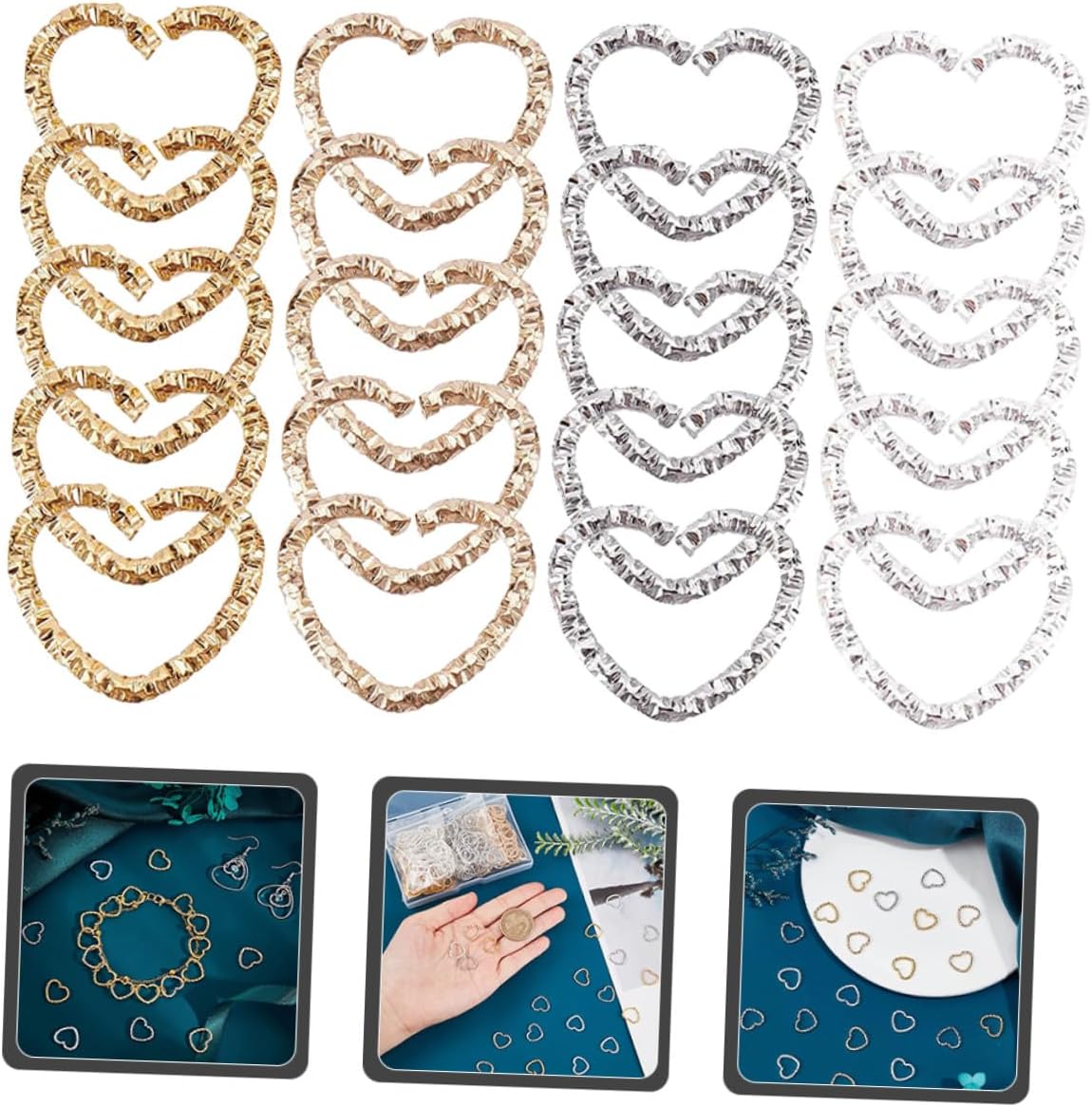 Heart Link Charm Rings for Jewelry Making 320pcs Metal Jump Rings