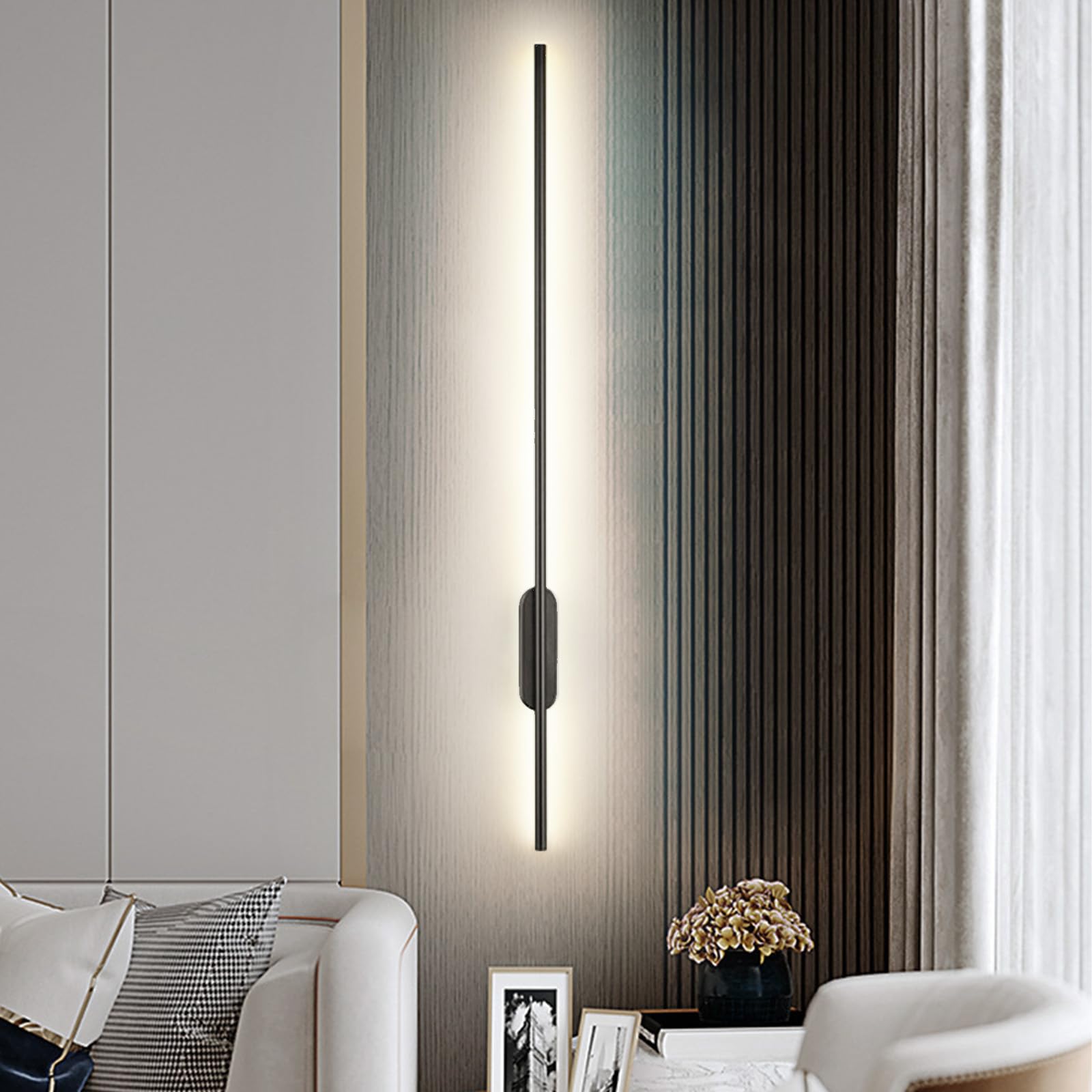 HCZKIUJY LED Wall Sconce - Long Ambient Wall Light, Modern Wall Lamp for Living Room, Hallway, Cloakroom, Bedroom, Corridor, Office, Hotel (Black White Light-80cm)