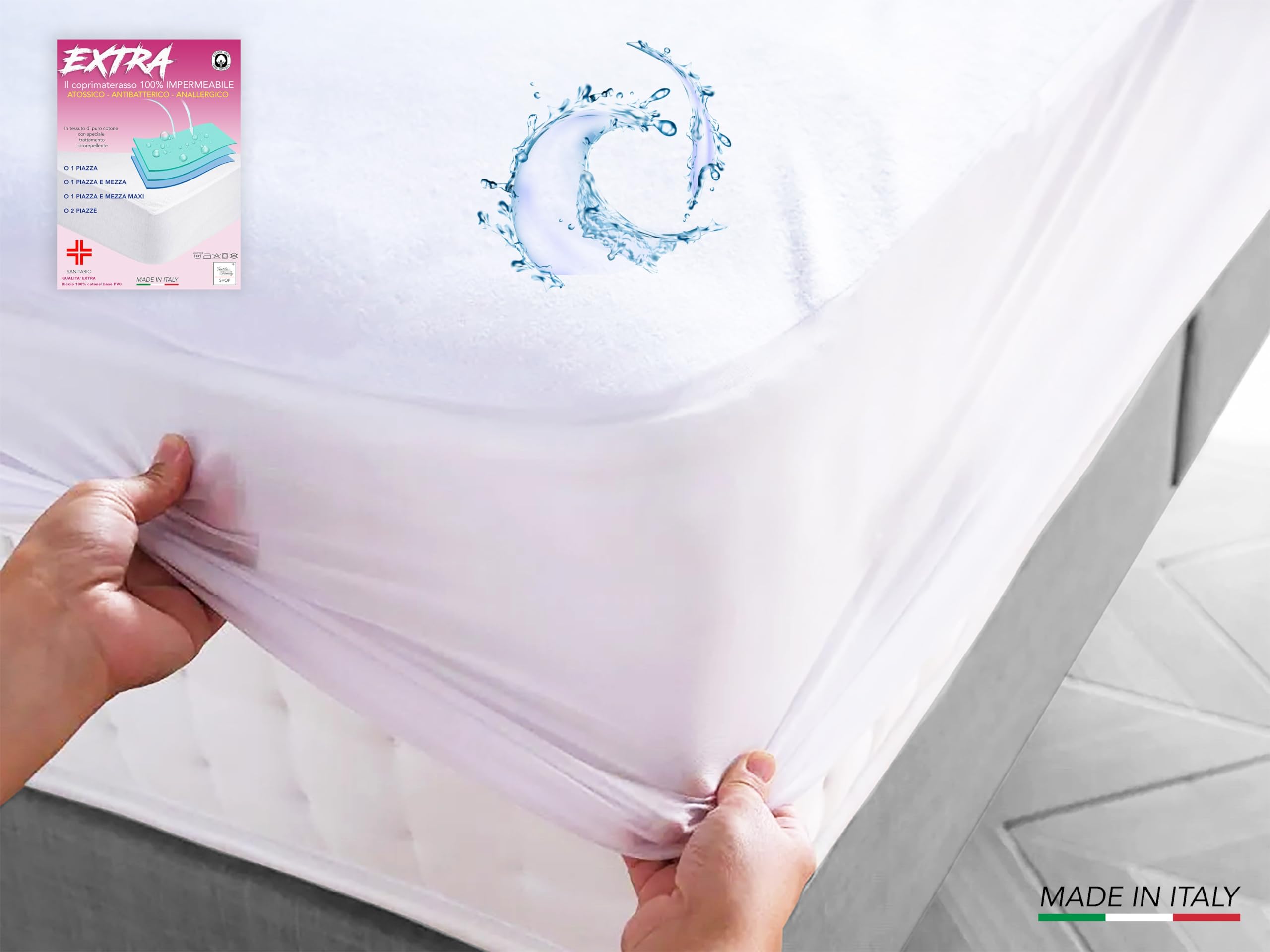 Cubrecolchón impermeable sanitario PVC calidad extra Made in Italy – 1 plaza y media Maxi 140