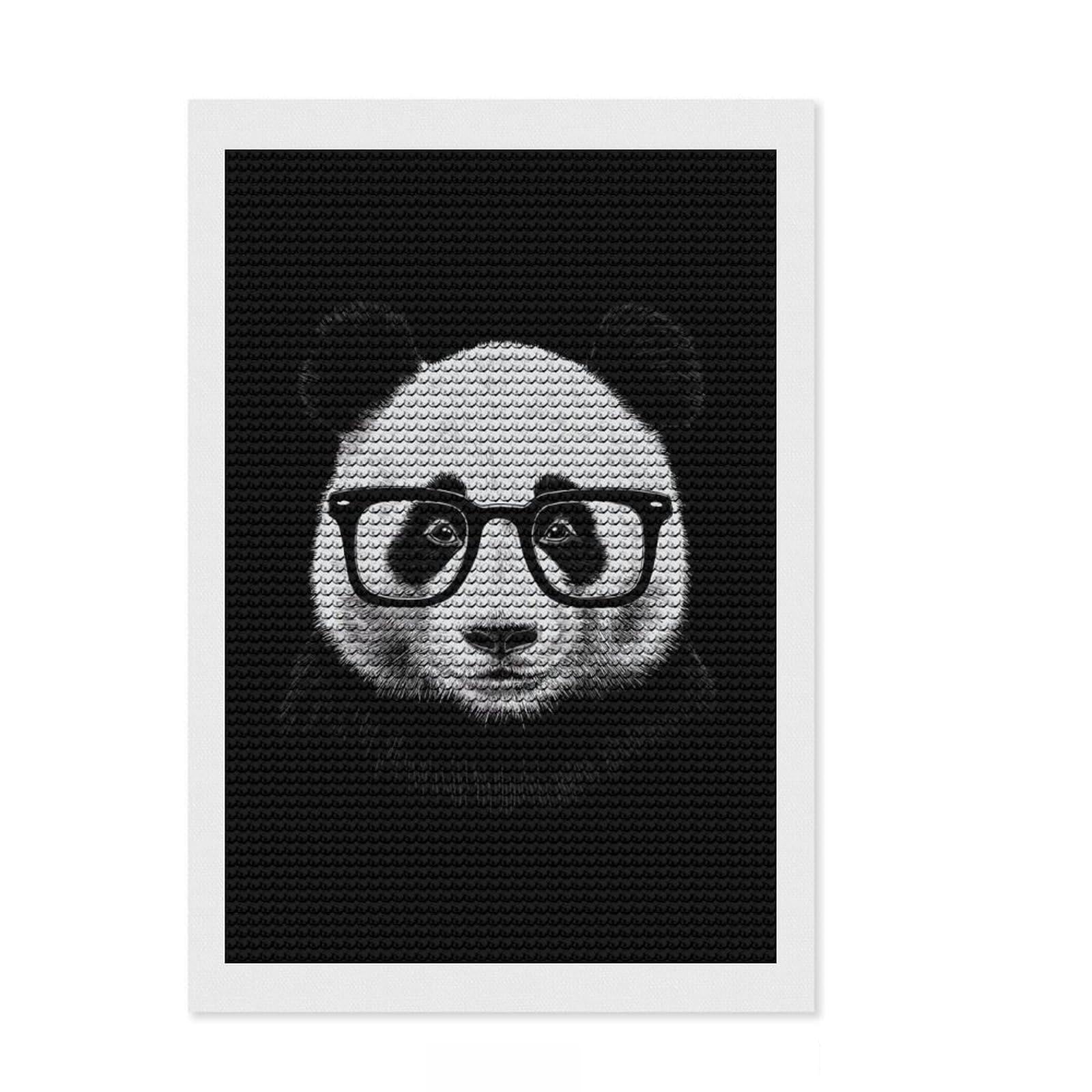 Junmoney Cute Panda DIY Diamond Art Canvas Kit 8"x12", for Adults, Full Kit Included, Cosy Home Accent, Festive Craft Gift