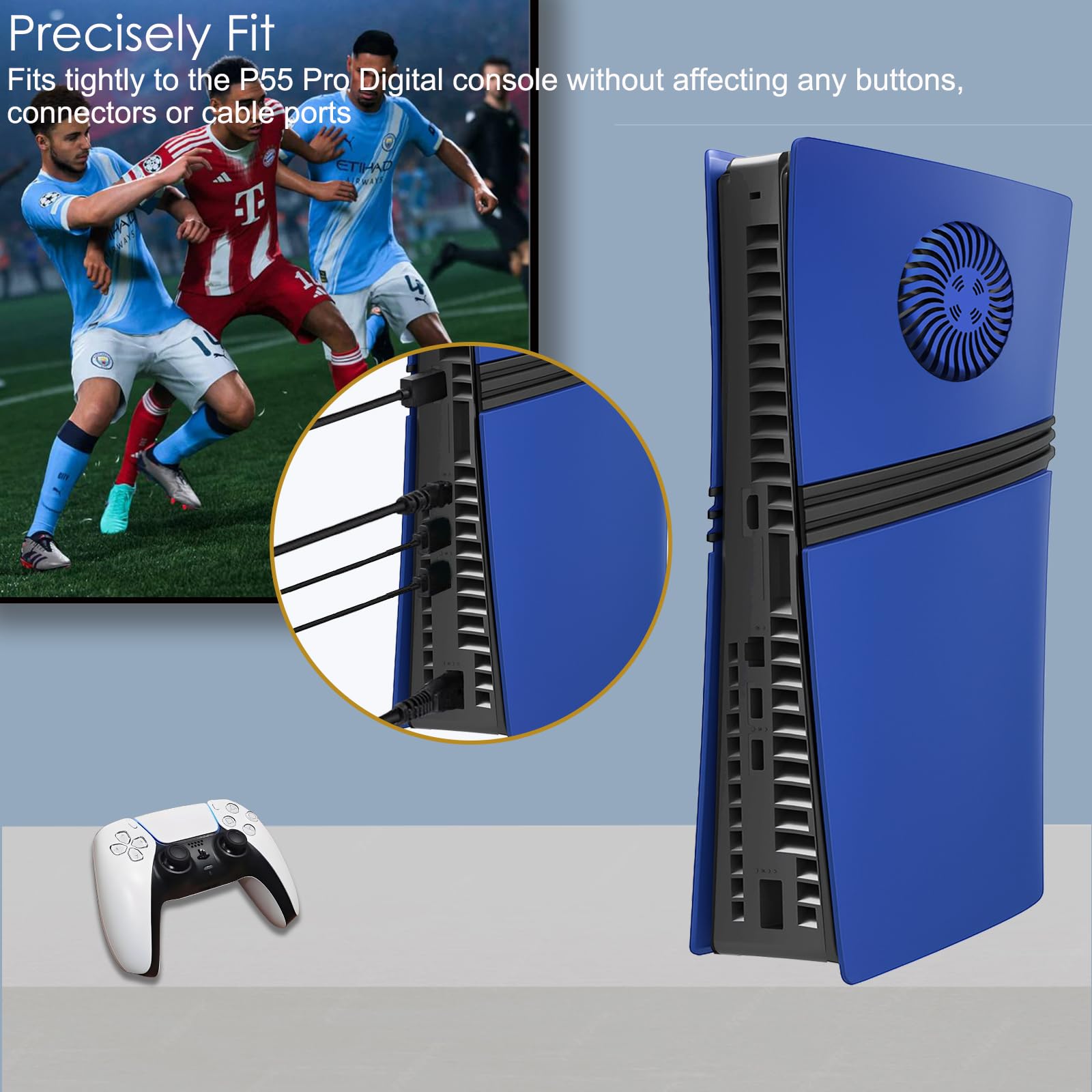 für PS5 Pro Frontblende mit Kühlungsöffnungen, Stoßfeste Frontplatten Staubdicht und Kratzfest, zum Aufstecken für PlayStation 5 Pro Digital Console Frontplatte, Einfache Installation (Blau)