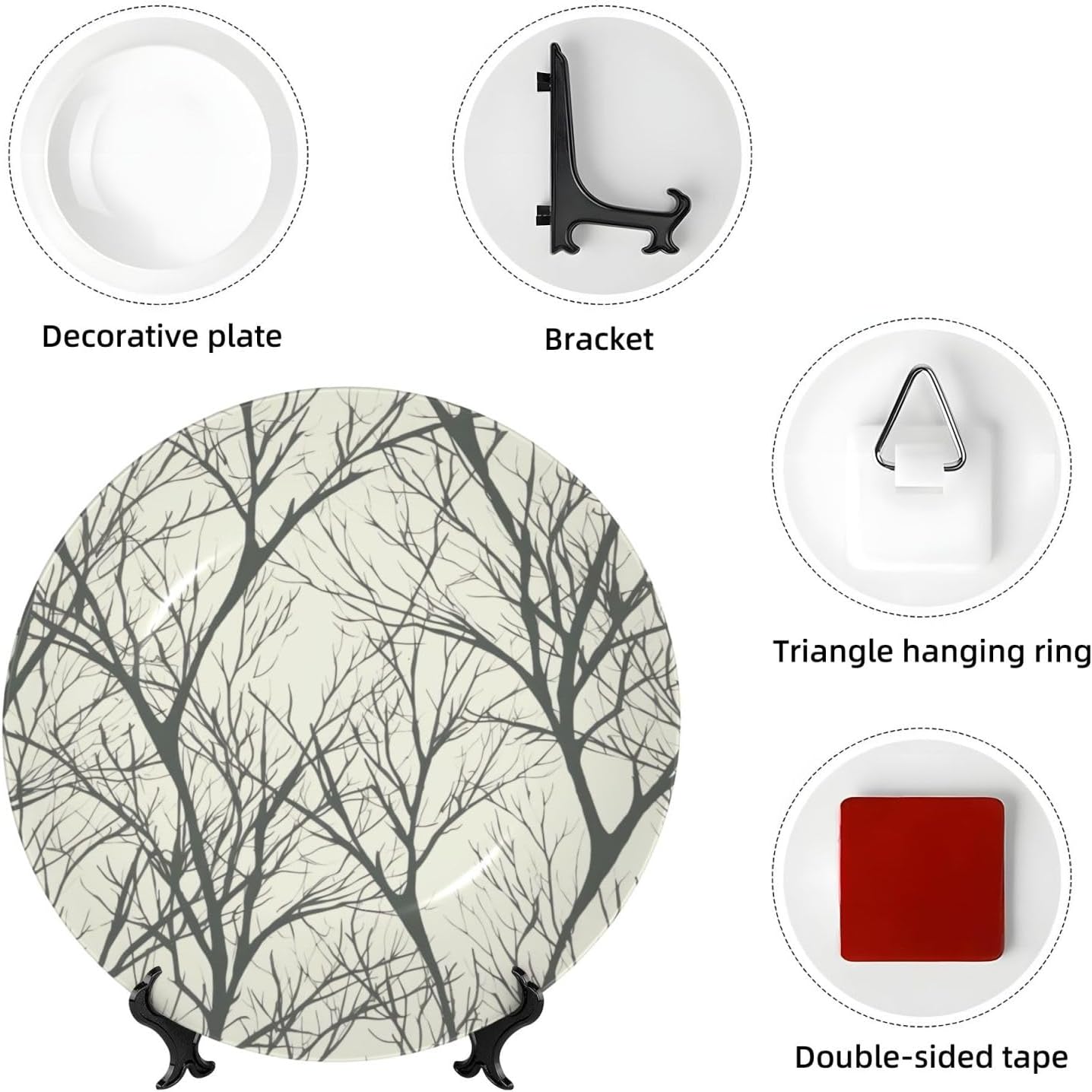 木の枝 ボーンチャイナ 装飾プレート 絵付き パーソナライズド磁器ディナープレート ディスプレイスタンド付き セラミック装飾プレート