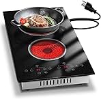 2 Burner Electric Cooktop, 12 Inch Electric Stove Top, 120V Double Burner Countertop Stove 2000W with Timer & 9-Level Adjustment, Sensor Touch Control, Child Lock, Built-in Radiant Cooktop Pladeca