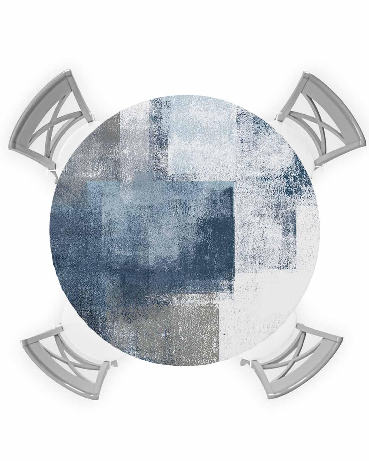Blue Grey Abstract Art Round Tablecloth with Elastic Blue Grey White Abstract Art Graffiti Waterproof Stain-proof Table Cover Wipeable Fitted Table Cloths for 36