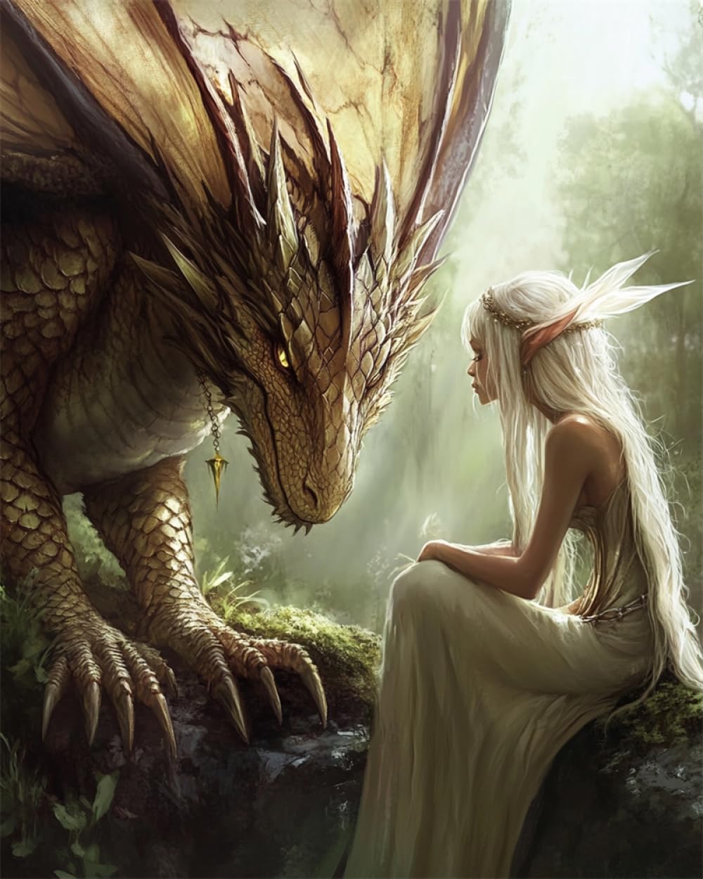 AYAOYANGGO Stamped Cross Stitch Kits Fantasy Dragons and Elves DIY Cross Stitch Kits for Adults with Needles Scissor Threaders Preprint for Home Wall Decor 11CT 40x50cm