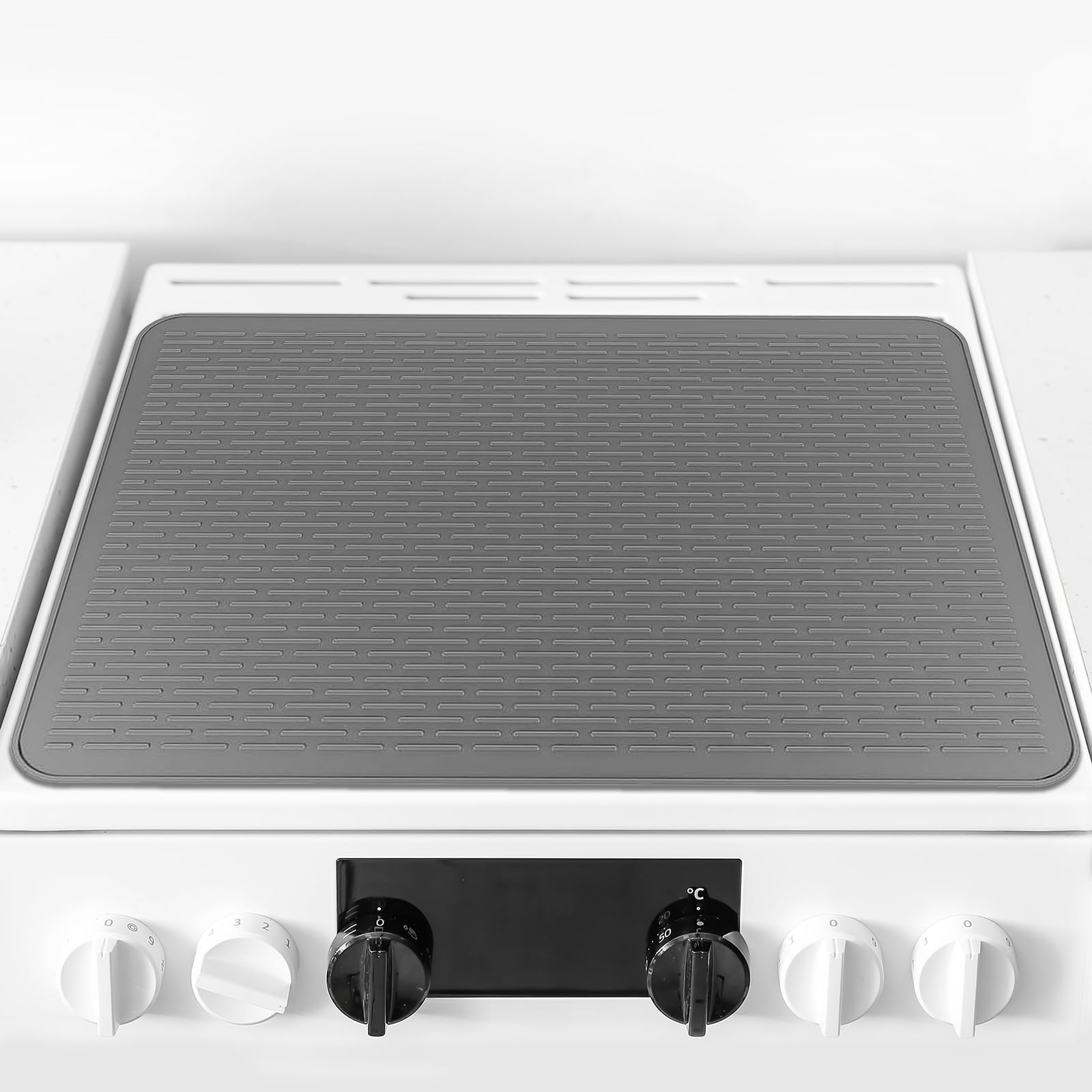 Silicone Stove Top Covers, 76x53cm Induction Hob Covers, Heat Resistant & Scratch-Proof Hob Protector Mat for Electric Cookers, Glass Top Cover, Kitchen Worktop Protector, Gray