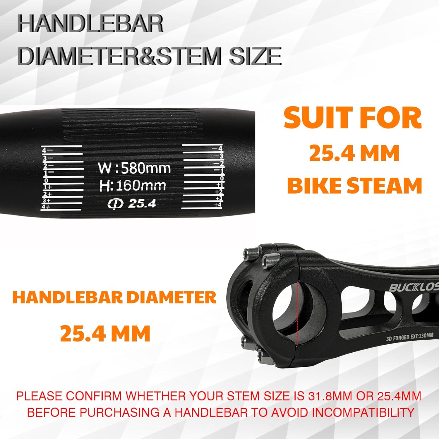 BUCKLOS Mountain Bike Handlebars 25.4mm - 120/160mm Rise MTB Aluminum Alloy Handlebar - 580mm High Rise Bicycle Riser HandleBars for E-Bike Folding Bike Downhill Racing. 25.4mm-580mm-160mm