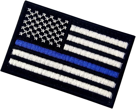 Tactical Embroidered Thin Blue Line USA Flag Fastener Hook & Loop Patch