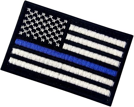 Tactical Embroidered Thin Blue Line USA Flag Fastener Hook & Loop Patch