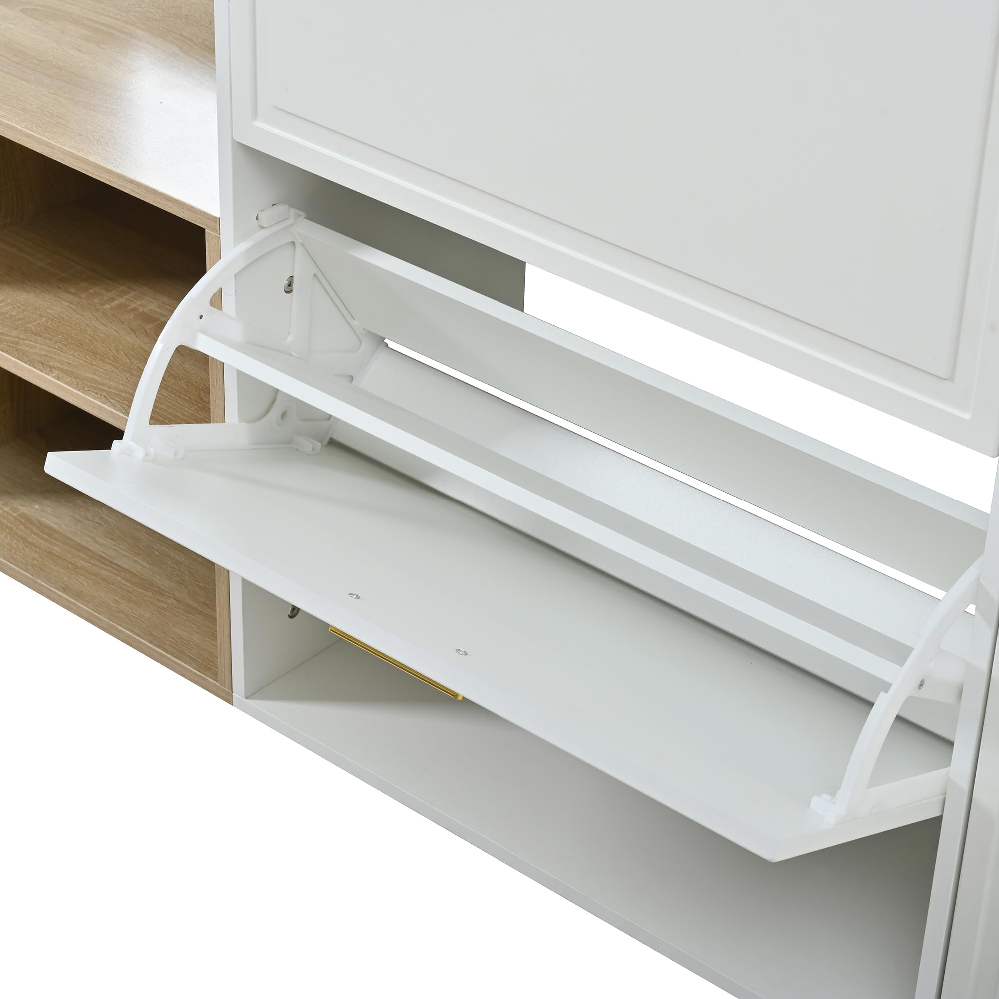 SUKY Set di 4 appendiabiti, con scarpiera, panchina, appendiabiti da parete e specchio, set completo di mobili per corridoio e ingresso, naturale+bianco, larghezza 139,5 x profondità 35 x altezza 166