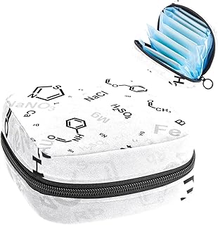 Sanitary Napkin Storage Bag,Period Bag,Sanitary Bags for Feminine Products,Black Chemistry Letter White Pattern