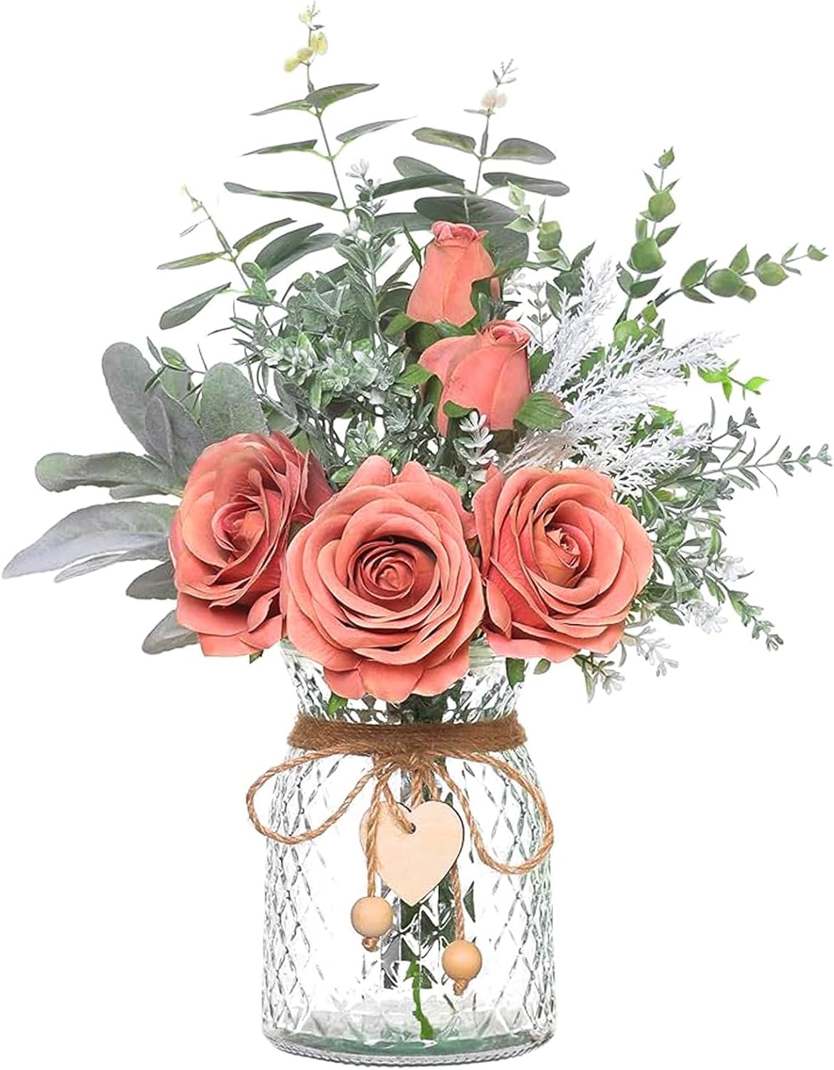 Floralsecret Faux Flowers with Vase Artificial Pink Rose Flowers in Vase Fake Eucalyptus Plant Floral Arrangement for Table Centerpieces, Baby Shower, Home Kitchen Office Coffee Shop Decorations — image 1