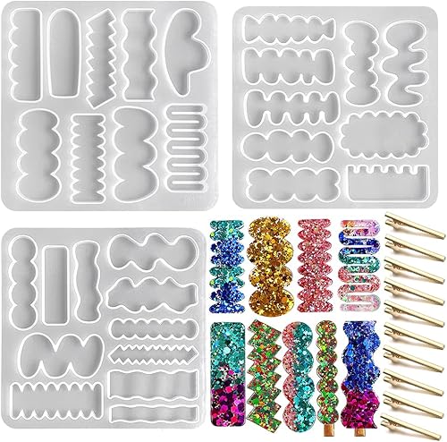 RESINWORLD Moldes de silicona con clip para el cabello, moldes de horquilla para fundición de resina epoxi, accesorios de joyería de resina UV,