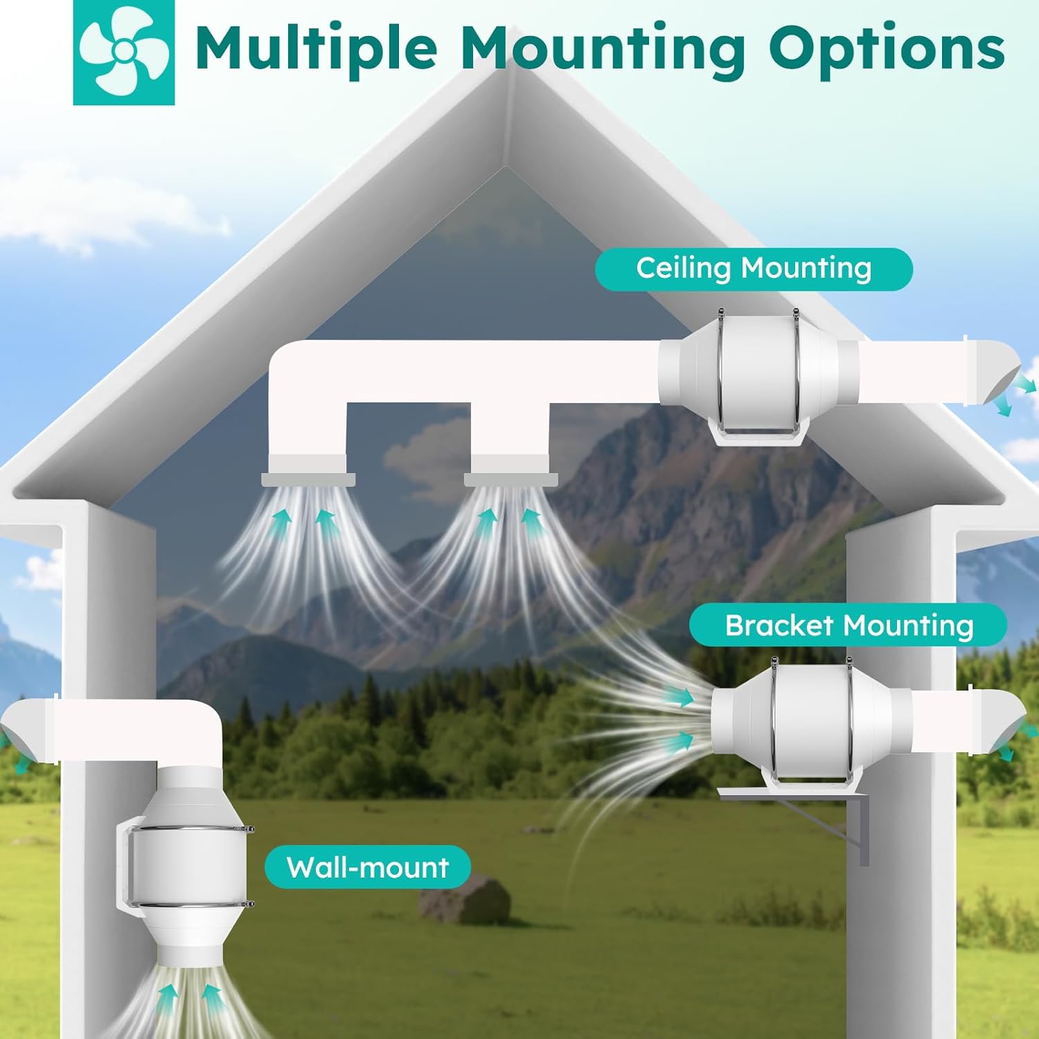 BreeRainz 4-Inch Inline Duct Fan, 198 CFM Ventilation Exhaust Fan, High Speed Vent Blower for Basement, Grow Tent, Hydroponics