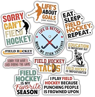 10pcs Field Hockey Sticker Sheet, Sporty and Cute Vinyl Decals for Players, Coaches, and Team Fans, Waterproof, UV-Resistant, for Laptop, Water Bottle, Journal, Notebook, Phone Case (Field Hockey)