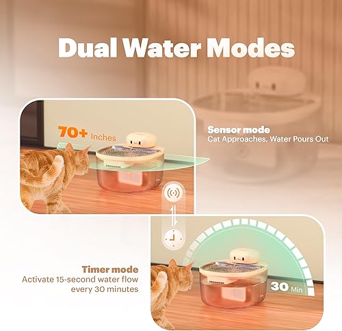 Miniatura 5 de PetTop Fuente de agua para gatos sin bombeos, 102 onzas3 L, bandeja de acero inoxidable, funciona con batería de 3600 mAh con sensor de movimiento,