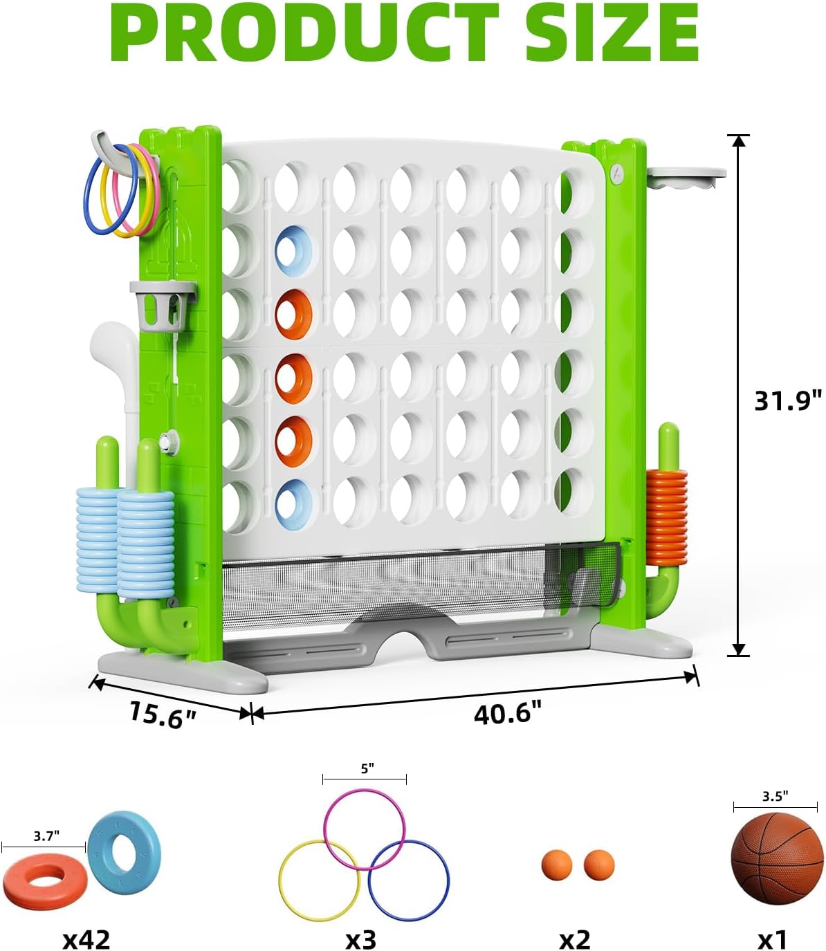 Giant 4-Connect-in-a-Row Game, Height Adjustable Jumbo Yard Games for Kids and Adults Outdoor Play, Backyard Large Four Connect Floor Games, Perfect for Holiday Party & Family Game
