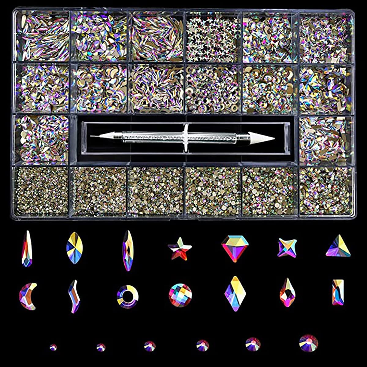 Nail Rhinestones Kit, 3830PCS Multi-Shape 3D Glass Crystal diamonds AB Nail Art Rhinestones Flat Back Nail Jewels Nail gems with Professional Drill Pen for DIY Crafts Clothes Jewelry Bag Decorations