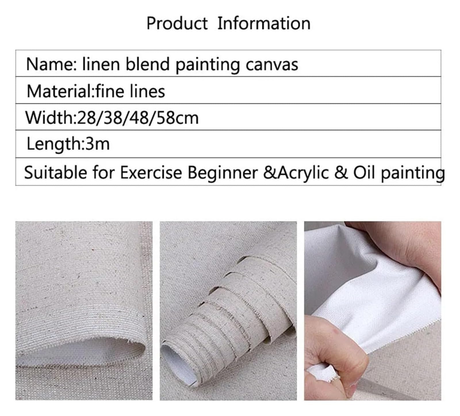 Profesjonalne lniane płótno do malowania - zagruntowane materiały akrylowe i olejne materiały plastyczne w rolce 3 m x 48 cm - idealne dla artystów, gotowe do użycia, wszechstronne płótno