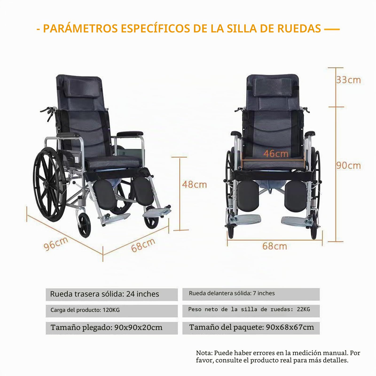 Silla de ruedas plegable ligera con reposapiés y reposabrazos extraíbles, asiento de 18 pulgadas, dispositivo de movilidad estándar para adultos para usuarios bariátricos y discapacitados
