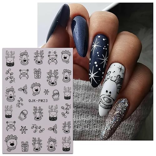 Miniatura 6 de JMEOWIO 10 hojas de calcomanías de arte de uñas navideñas con purpurina, calcomanías autoadhesivas, copos de nieve, Navidad, invierno, vacaciones,