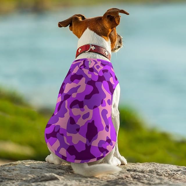 Foto 6 de 8 de Camisas para Perros Ropa Estampada para Mascotas con patrón de Camuflaje Rosa y Morado Camisetas…