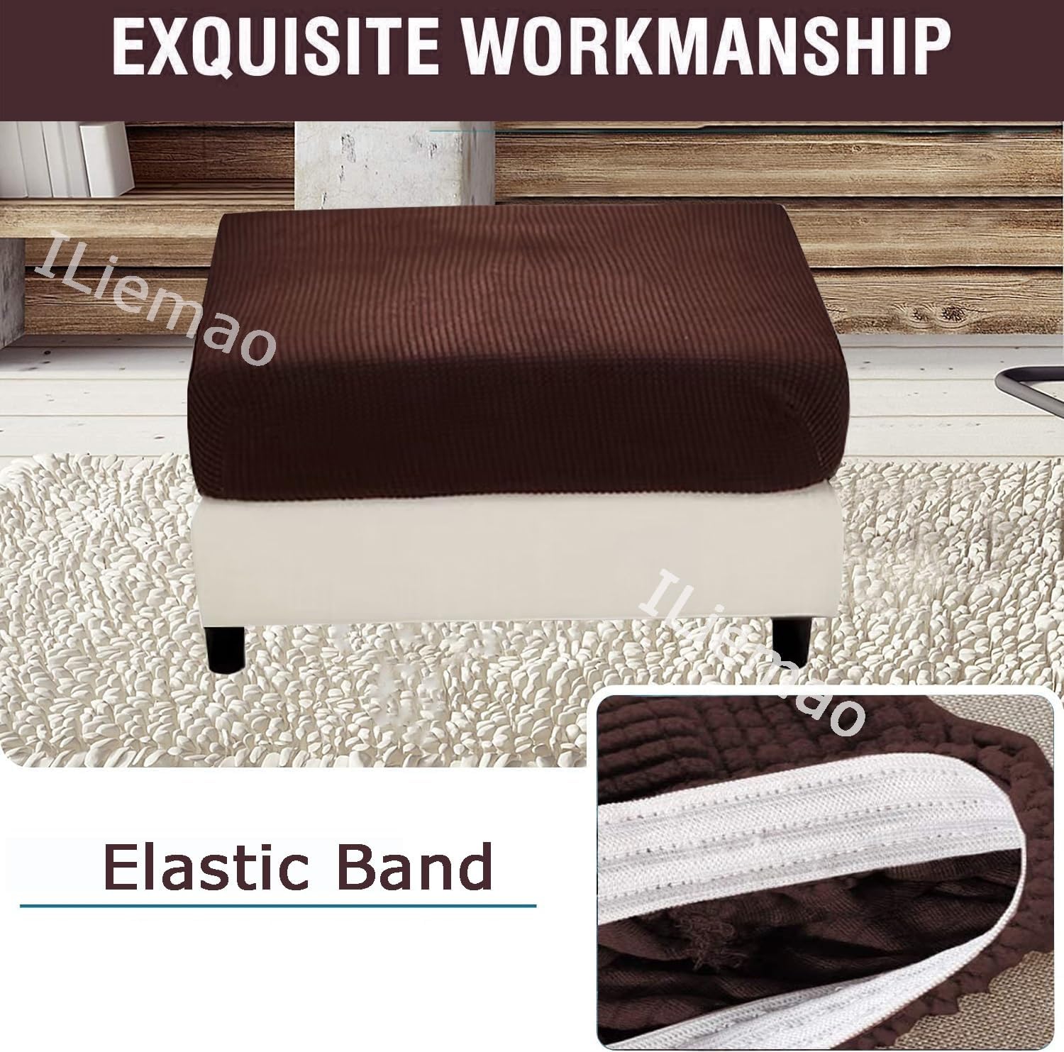 Super Stretch Soft Fit Ottoman Cover Slipcover Square/Rectangular for Foot Stool 20x27in/50x68cm 18x22in/45x55cm Furniture for Living Room with Elastic Bottom，Washable(G10,45-55 cm/18-22 in)