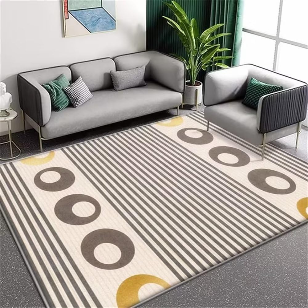 Floor durable chambre ado tapis grand format stripe pattern gris rond