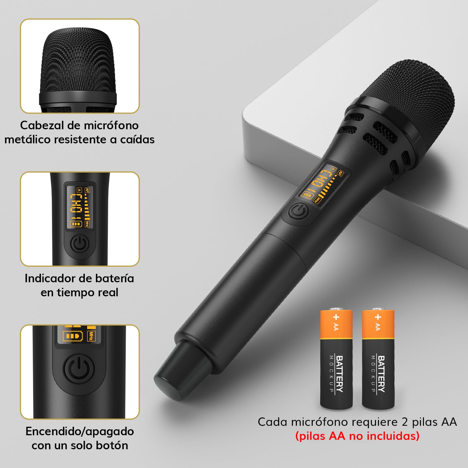 TONOR Micrófono Karaoke Inalámbrico, Microfono Vocal dinámico de Mano Profesional UHF con Receptor Recargable para Karaoke/discursos/Bodas/DJ/espectáculos/aulas/conferencias, 60M, Negro, TW310
