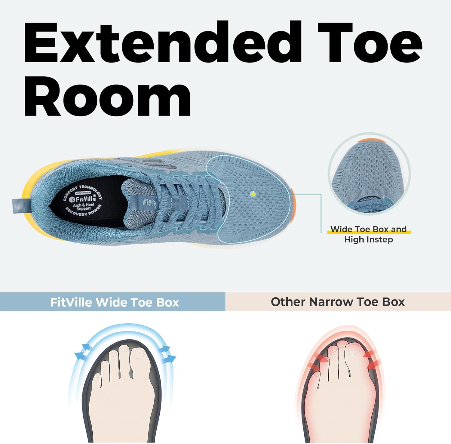 FitVille Wide Walking Shoes for Men Cushioned Running Shoes Wide Width Tennis Shoes Arch Support for Plantar Fasciitis Relief