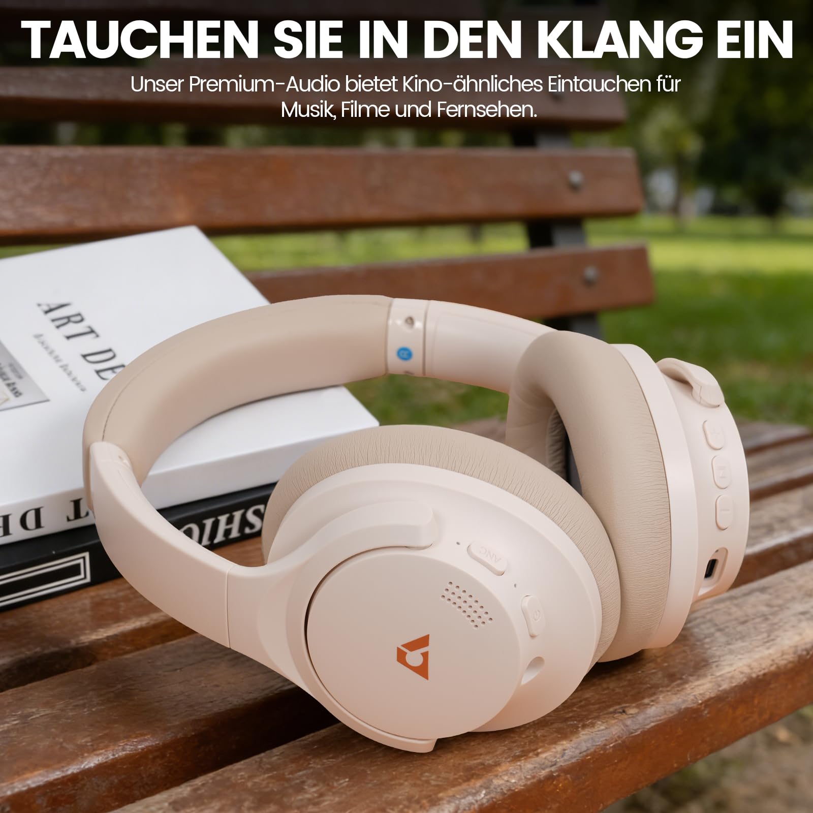 1Mii Y8+ Hybrid Active Noise Cancelling Kopfhoerer Over-Ear Bluetooth 6.0 Kopfhörer Kabellos mit 100h Spielzeit, Faltbar Bequemer, LDAC Hi-Res Audio, EQ via App, für Reisen und Flugzeug, Beige