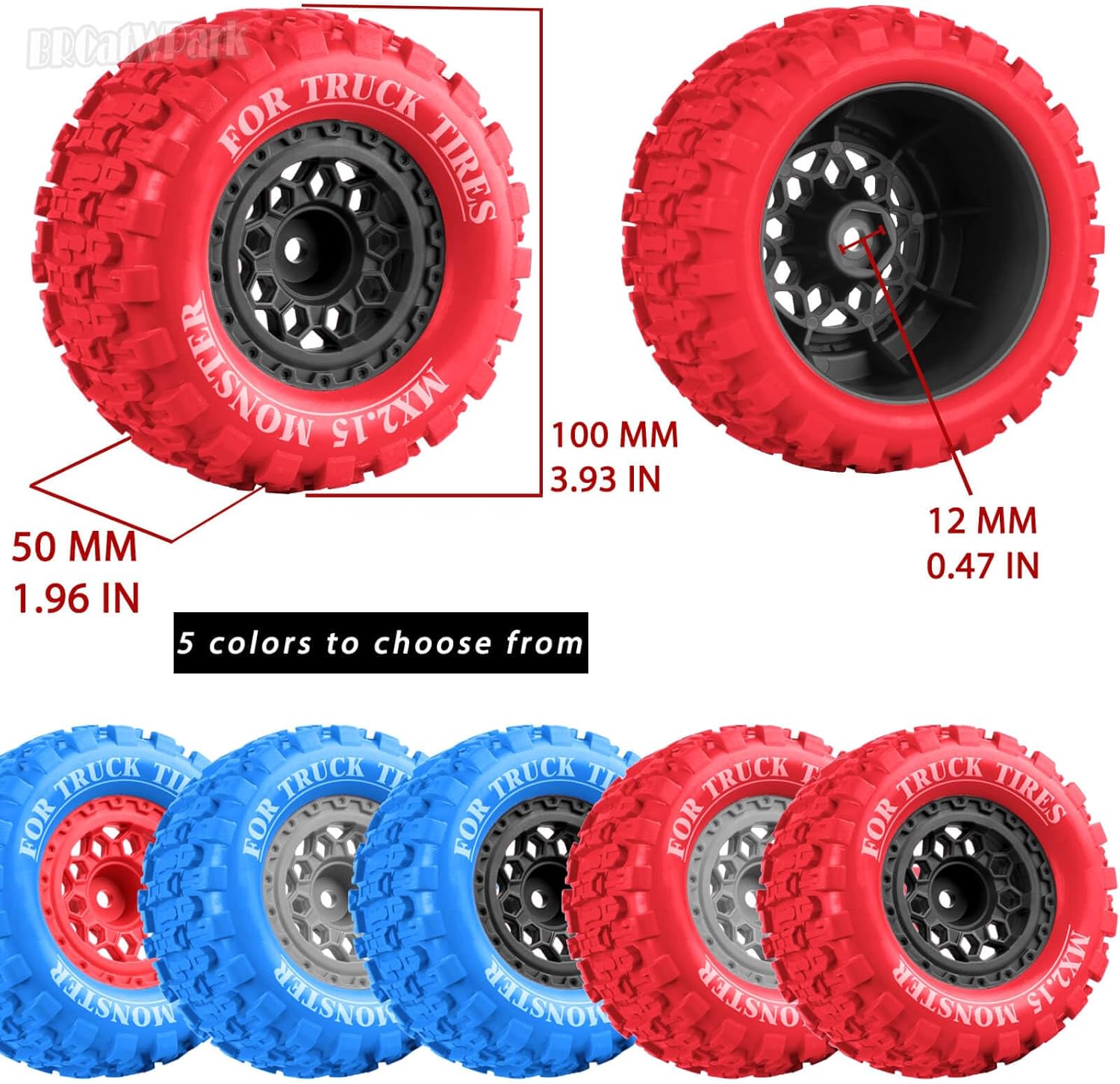 12mm Hex RC Drift Wheels for 1/16 Mini Maxx & Mini XRT MJX 16207 16210 16209 16208,HSP 94186,E-Revo,L0s1,1/18 Mini LMT RC Crawler Car Truck,BRCatWPark RC Wheel Tires,Mini RC Truck Tires,Black Blue