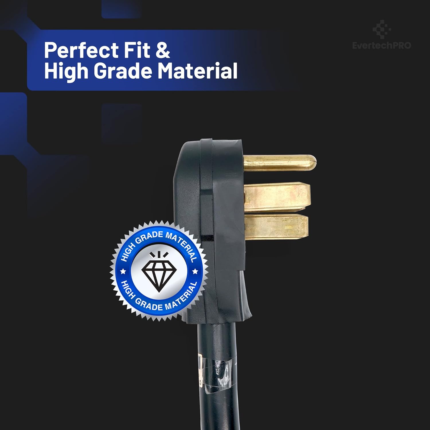 4 Prong Power Cord for Electric Kitchen Range with Open End Connectors and Copper Wire - 50 Amp Power Cord for Electric Range - 60” Black