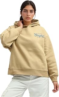ريفين سويت شيرت بغطاء للرأس سهل الارتداء مطبوع من الامام والخلف للنساء، لون بيج
