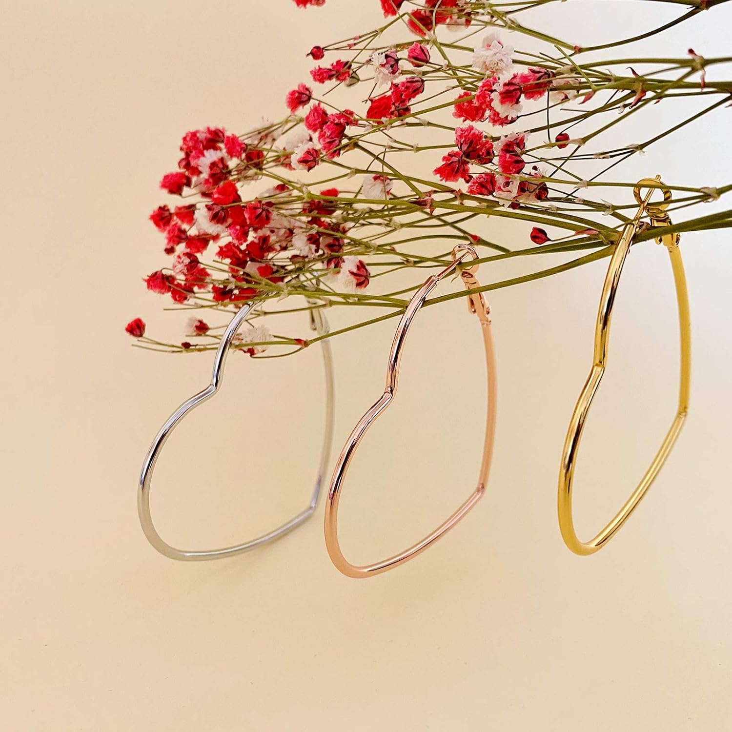 Hoop Earrings, Fashion Jewelry Statement Large Geometric Heart Hoop Earrings for Women Gift - Image 6