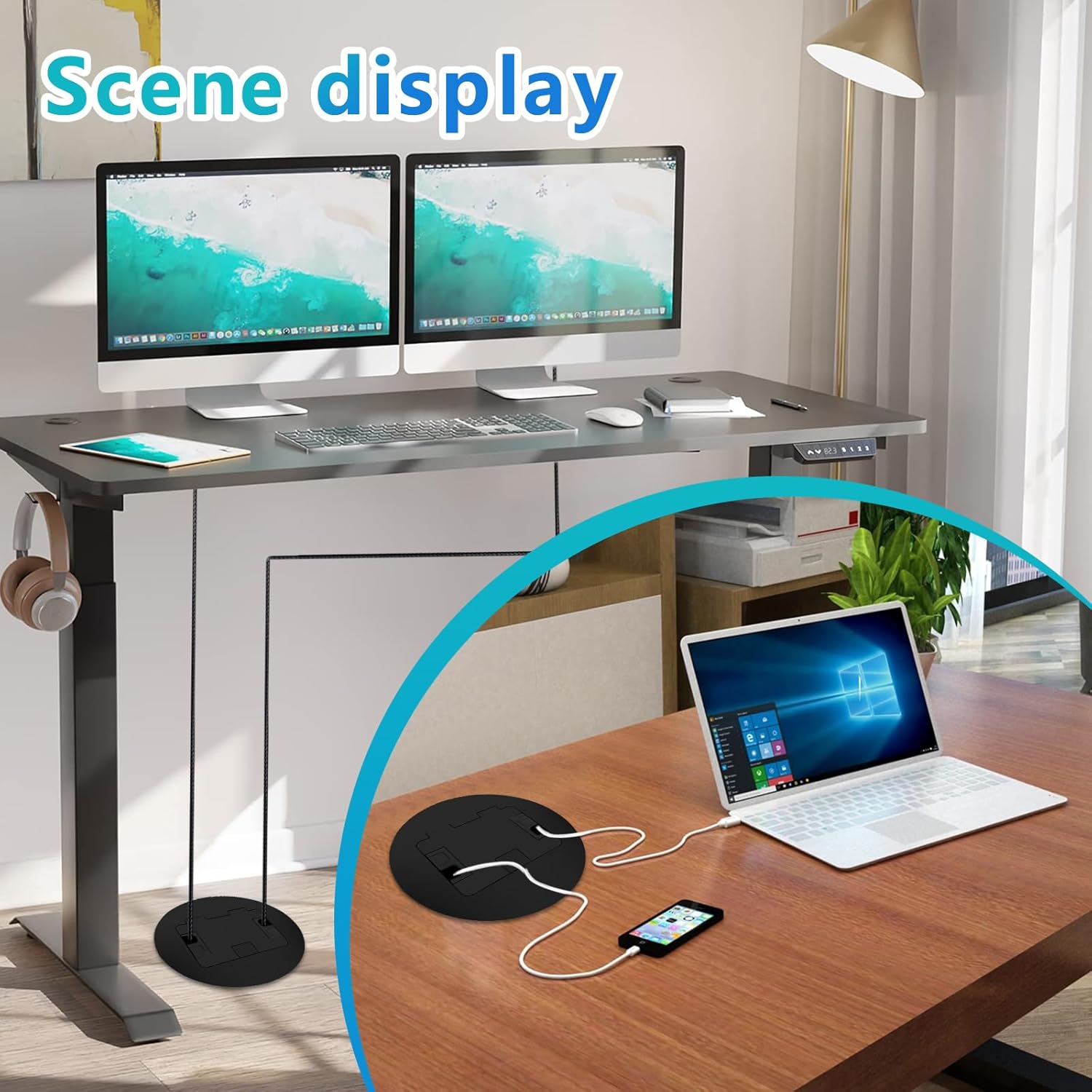 KYHSHJ Recessed Circular Floor Socket Kit with 2 * 20A Receptacle,4.8A 1 USB-A Ports &1 USB-C Port,Corrosive Resistant Hardware,Black - Image 7